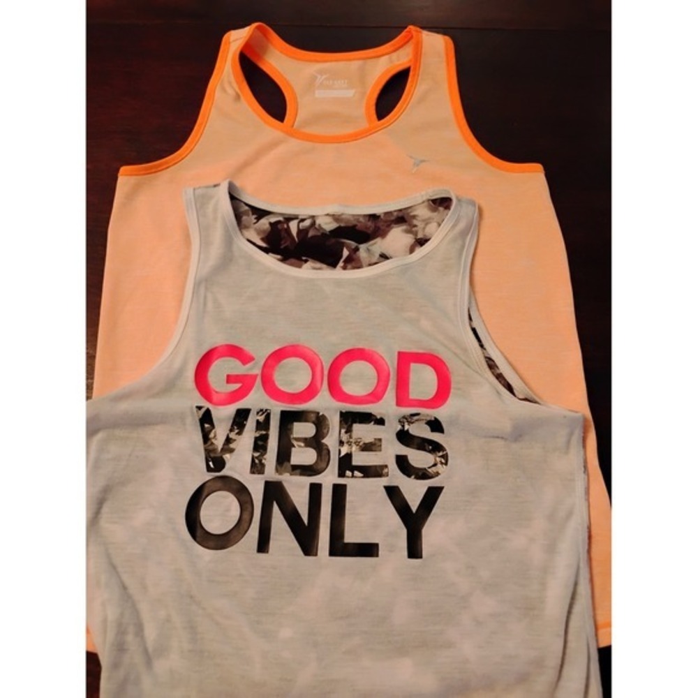 Old Navy Active Girls Tank Top Bundle Orange Space Dye & Good Vibes Only XL 14